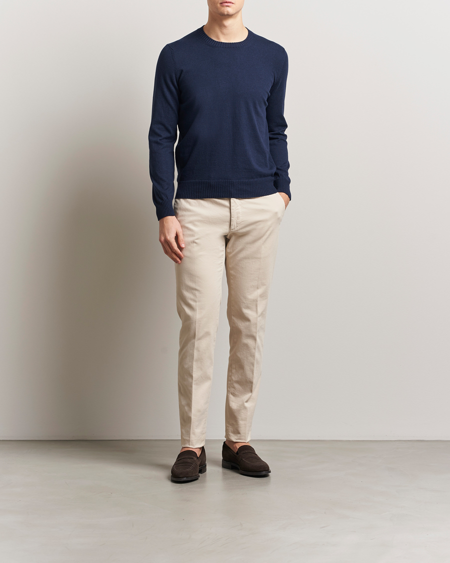 Herren | Pullover | Gran Sasso | Cotton/Cashmere Knitted Crew Neck Sweater Navy Melange
