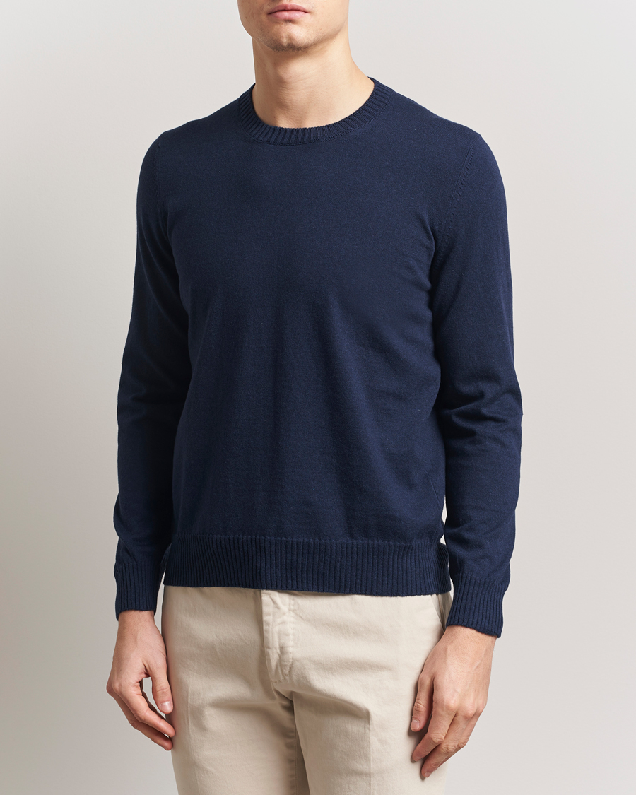 Herren | Pullover | Gran Sasso | Cotton/Cashmere Knitted Crew Neck Sweater Navy Melange