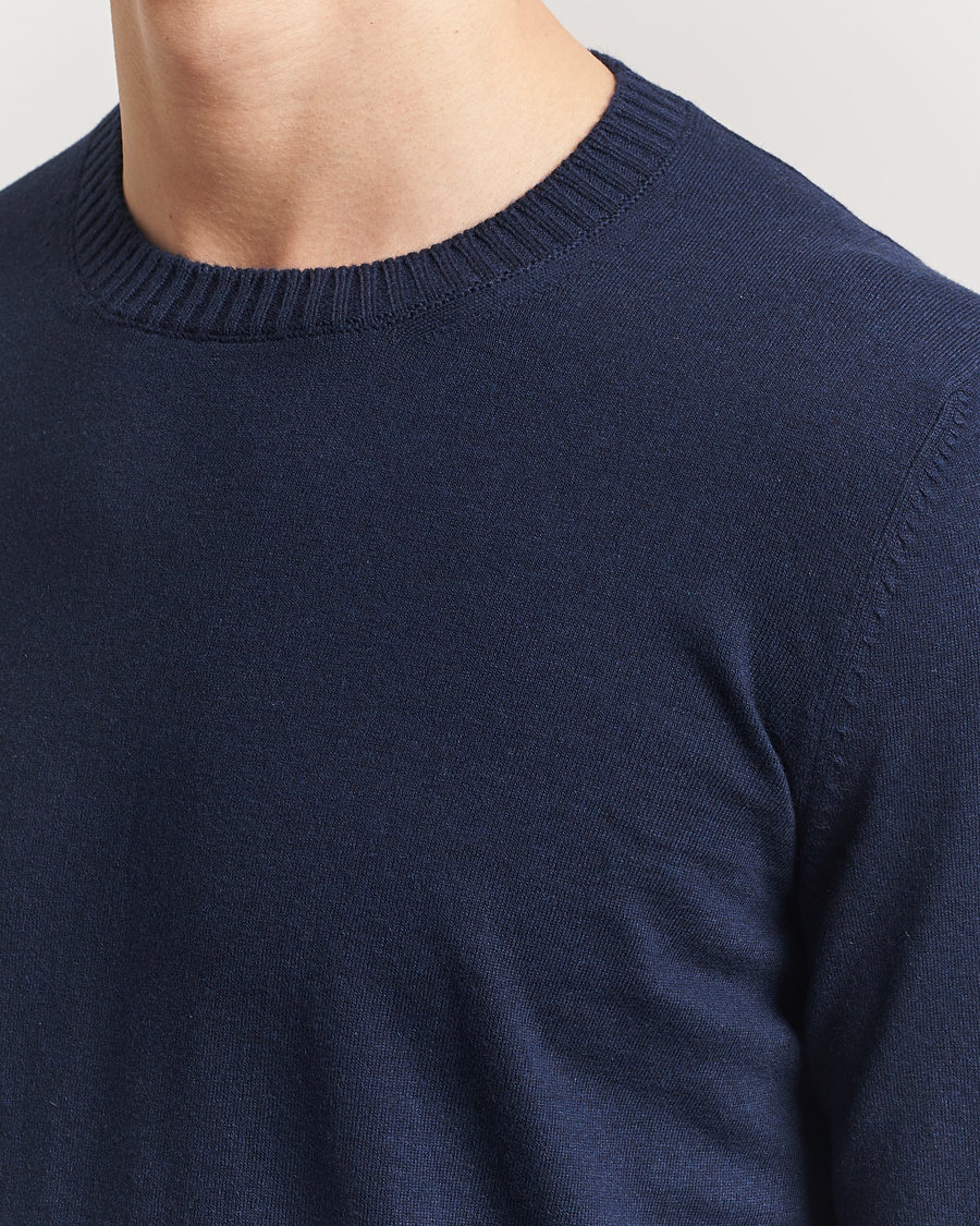Herren | Pullover | Gran Sasso | Cotton/Cashmere Knitted Crew Neck Sweater Navy Melange