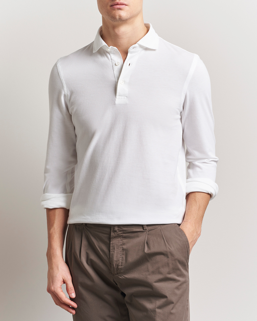 Herren | Poloshirts | Gran Sasso | Washed Long Sleeve Polo White
