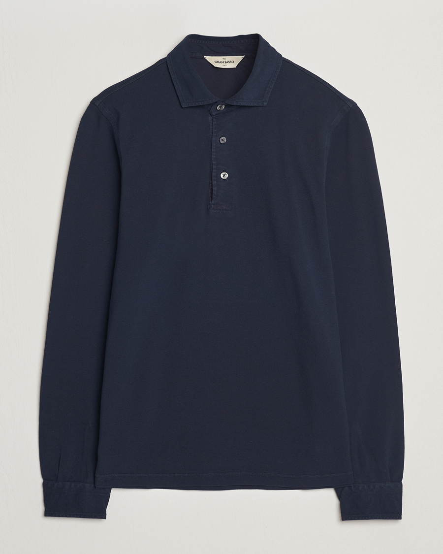 Herren | Poloshirts | Gran Sasso | Washed Long Sleeve Polo Navy