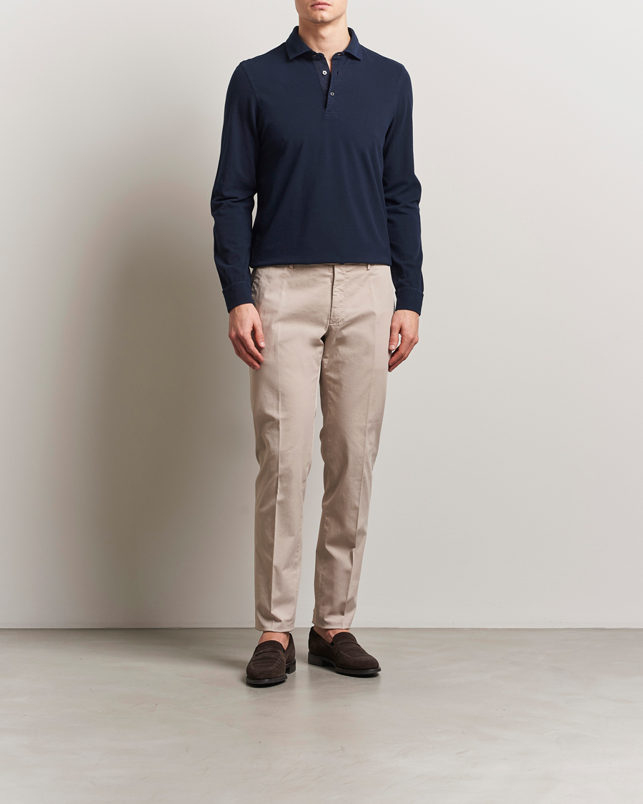 Herren | Poloshirts | Gran Sasso | Washed Long Sleeve Polo Navy
