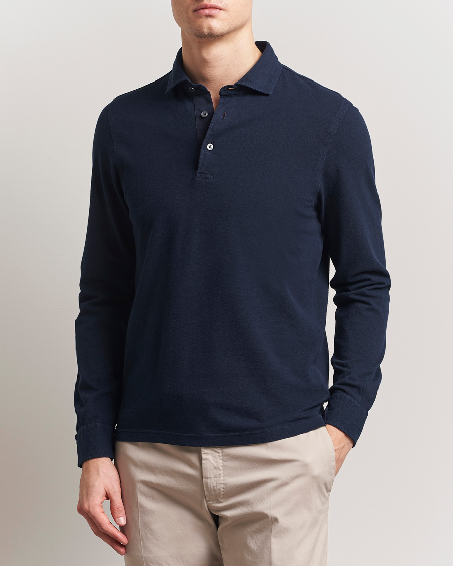 Herren | Poloshirts | Gran Sasso | Washed Long Sleeve Polo Navy