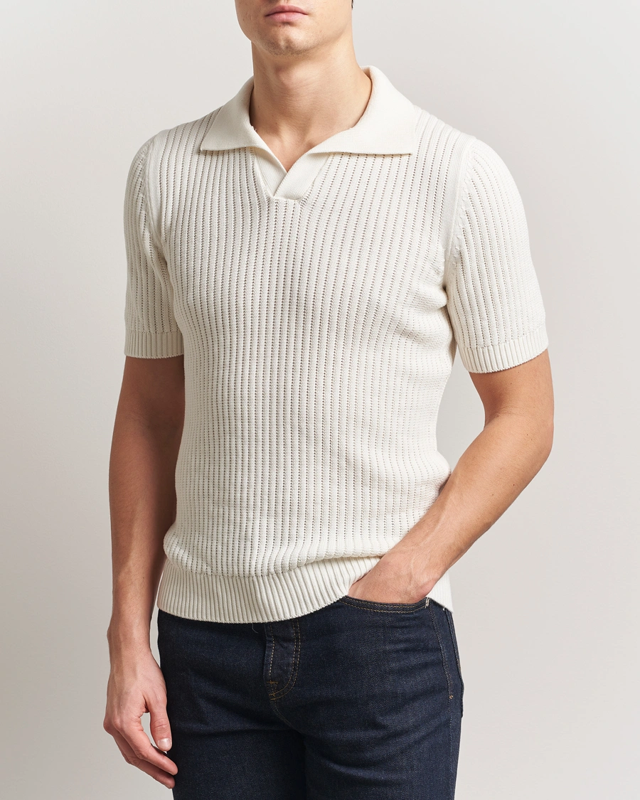 Herren | Poloshirts | Gran Sasso | Cotton Heavy Knitted Open Collar Polo Cream
