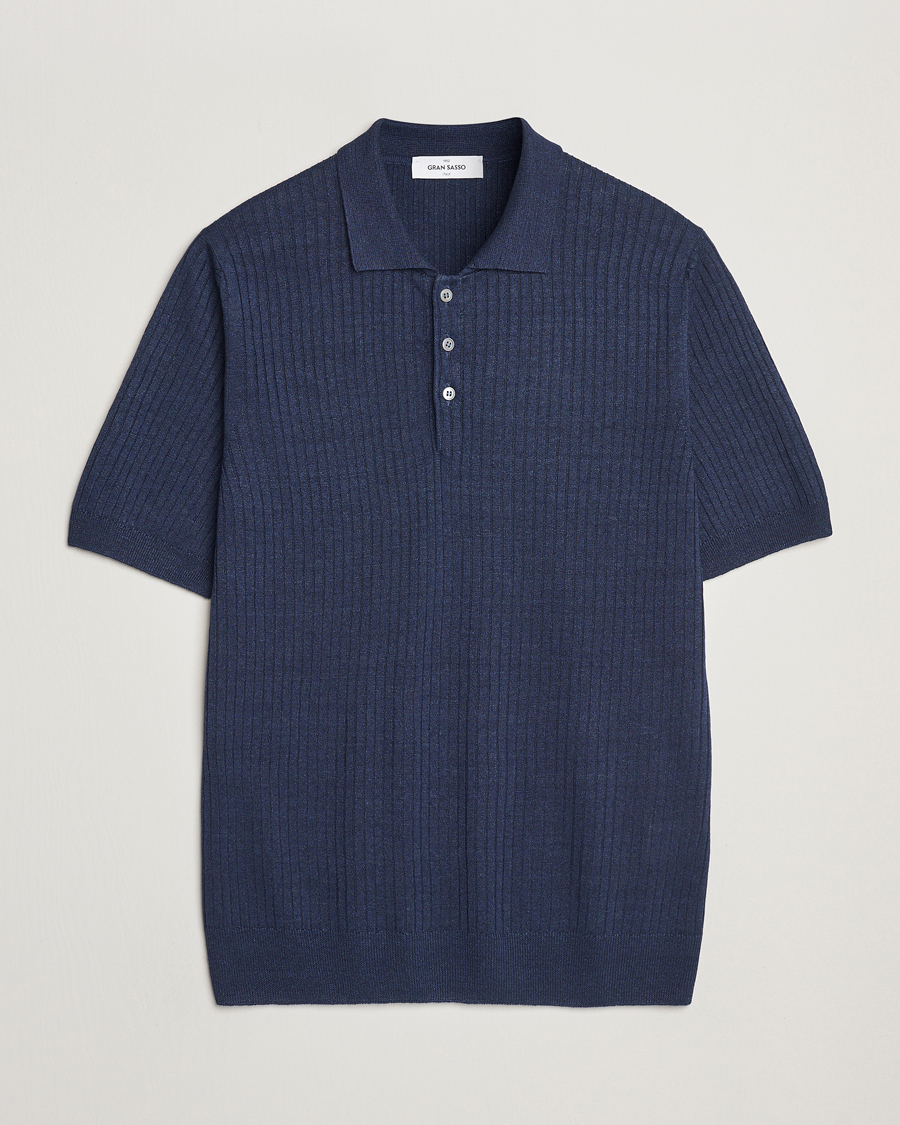 Herren | Poloshirts | Gran Sasso | Linen/Cotton Structured Knitted Polo Navy Melange