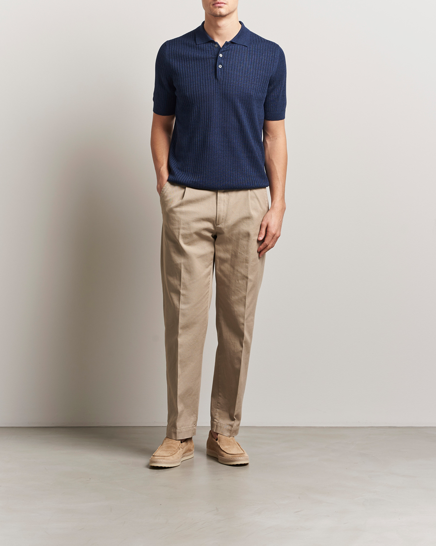 Herren | Poloshirts | Gran Sasso | Linen/Cotton Structured Knitted Polo Navy Melange
