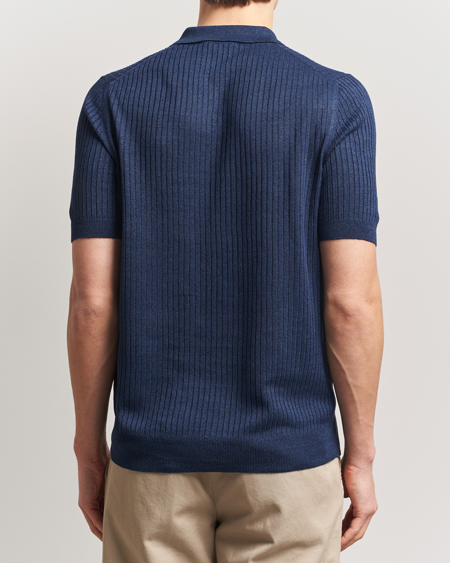 Herren | Poloshirts | Gran Sasso | Linen/Cotton Structured Knitted Polo Navy Melange