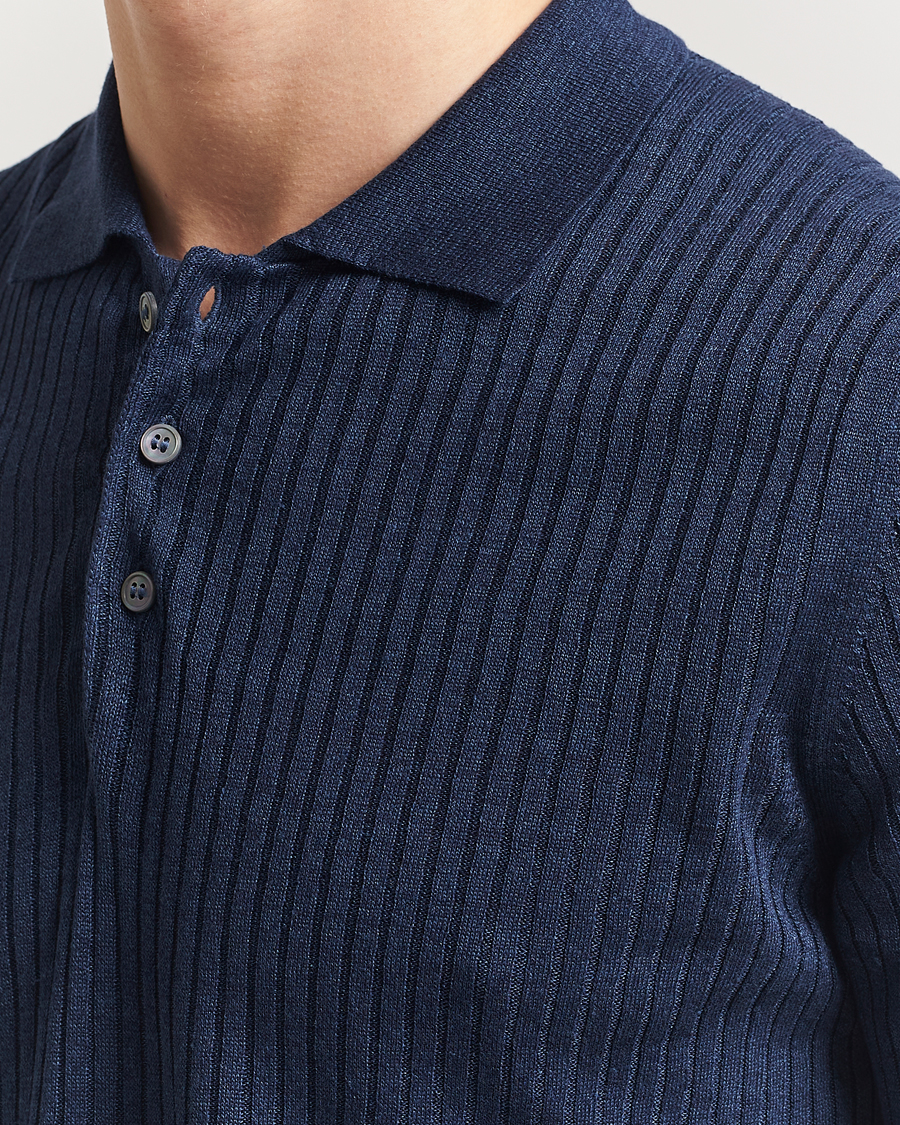 Herren | Poloshirts | Gran Sasso | Linen/Cotton Structured Knitted Polo Navy Melange