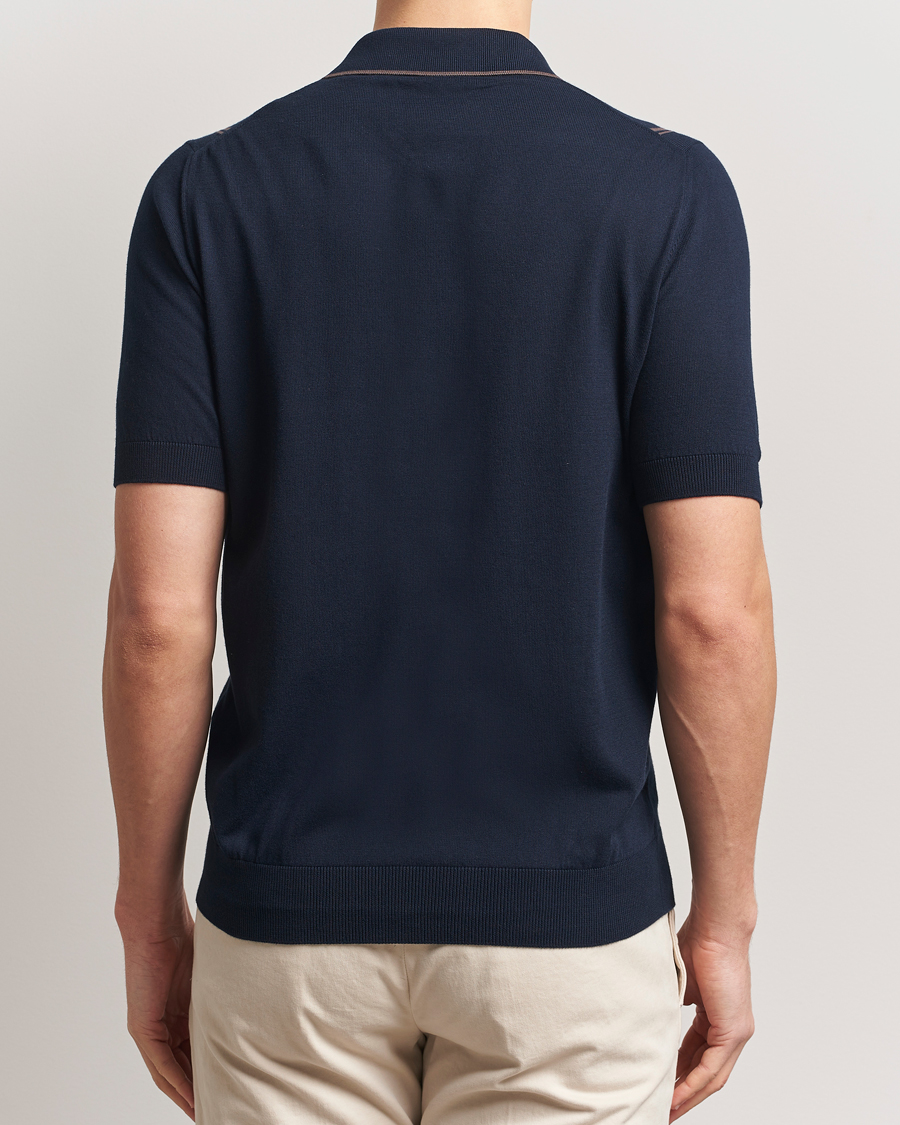 Herren | Hemden | Gran Sasso | Cotton Knitted Striped Short Sleeve Shirt Navy