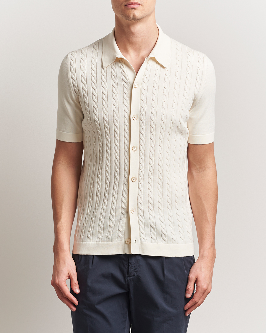 Herren | Hemden | Gran Sasso | Cotton Cable Knitted Short Sleeve Shirt Cream