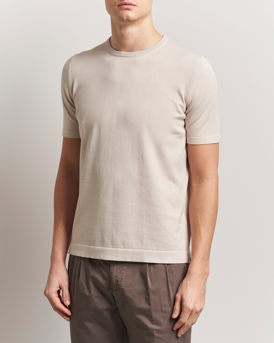 Herren | T-Shirts | Gran Sasso | Cotton Knitted Crew Neck T-Shirt Beige