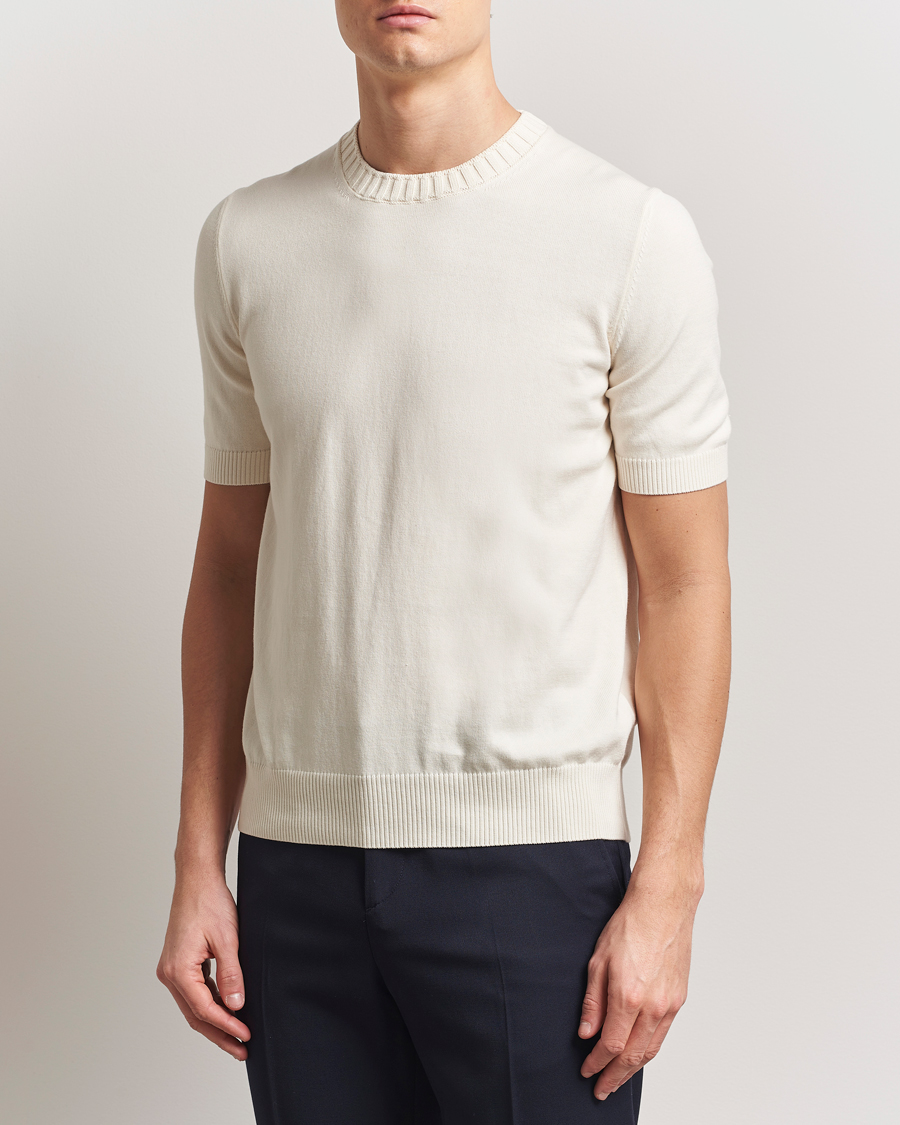 Herren | T-Shirts | Gran Sasso | Cotton Heavy Knitted Crew Neck T-Shirt Cream