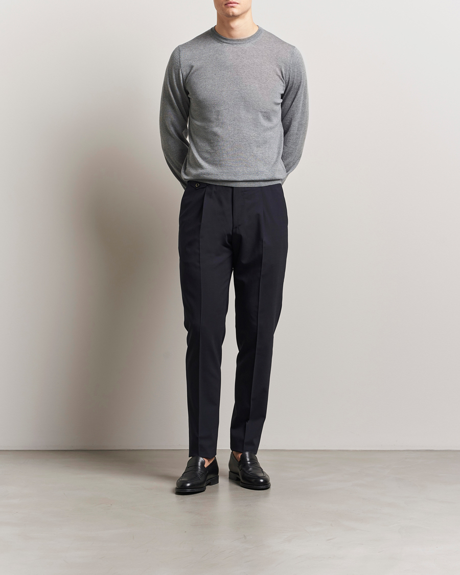Herren | Pullover | Piacenza Cashmere | Merino Wool Crew Neck Sweater Light Grey