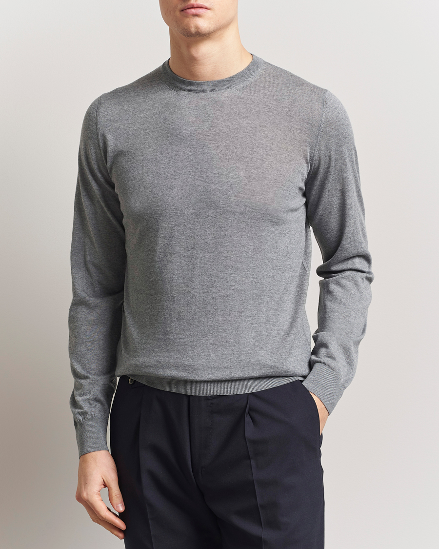 Herren | Pullover | Piacenza Cashmere | Merino Wool Crew Neck Sweater Light Grey