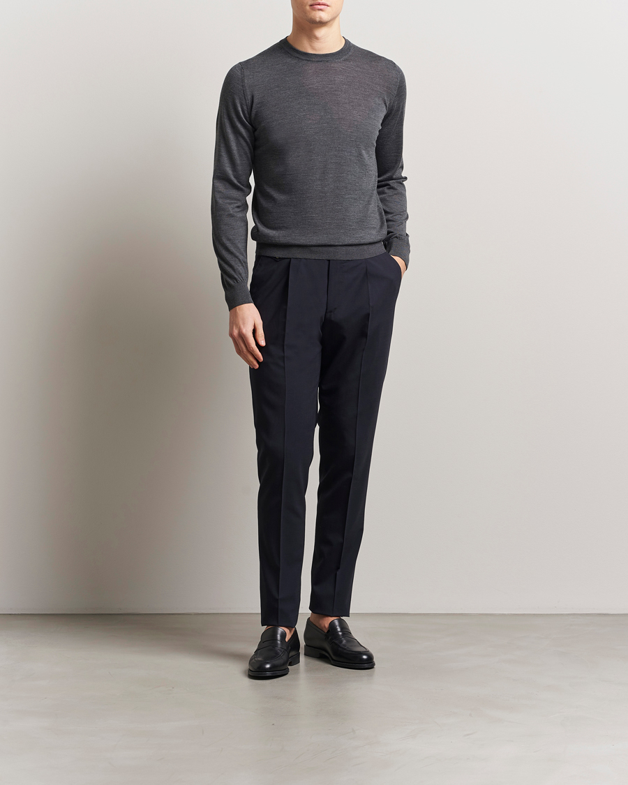 Herren | Pullover | Piacenza Cashmere | Merino Wool Crew Neck Sweater Charcoal