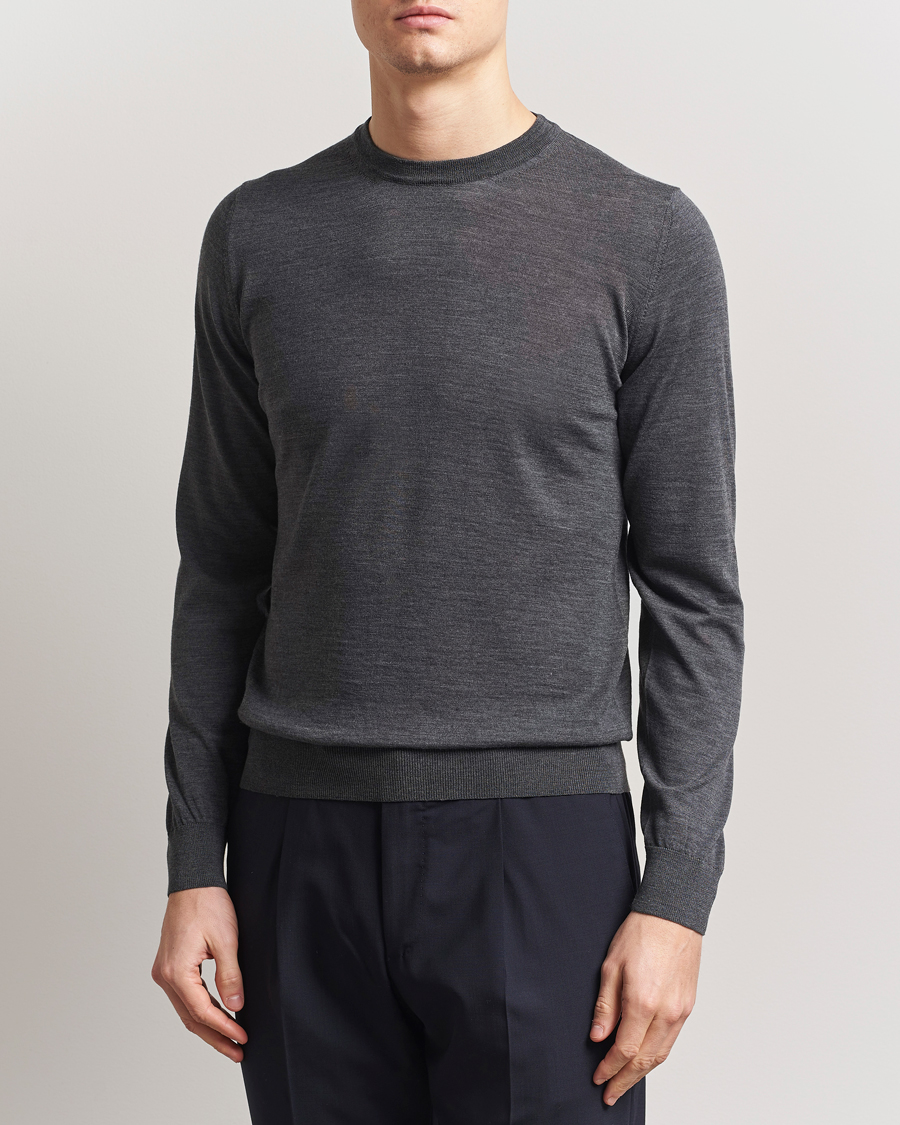 Herren | Pullover | Piacenza Cashmere | Merino Wool Crew Neck Sweater Charcoal