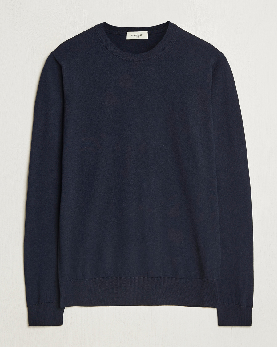 Herren | Pullover | Piacenza Cashmere | Merino Wool Crew Neck Sweater Navy