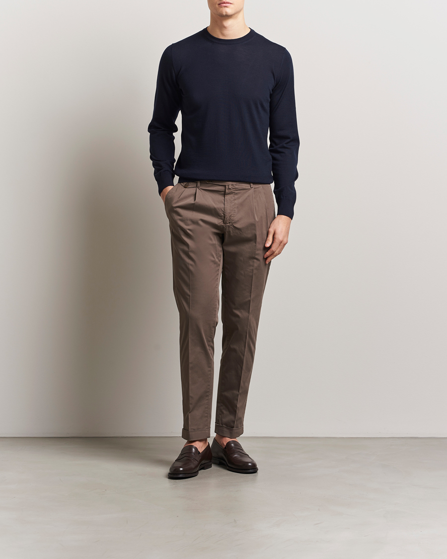 Herren | Pullover | Piacenza Cashmere | Merino Wool Crew Neck Sweater Navy