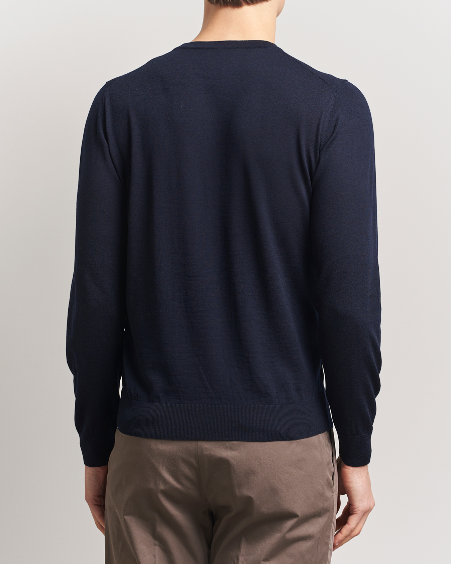 Herren | Pullover | Piacenza Cashmere | Merino Wool Crew Neck Sweater Navy