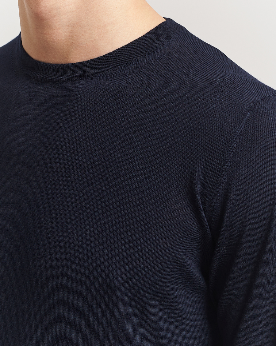 Herren | Pullover | Piacenza Cashmere | Merino Wool Crew Neck Sweater Navy