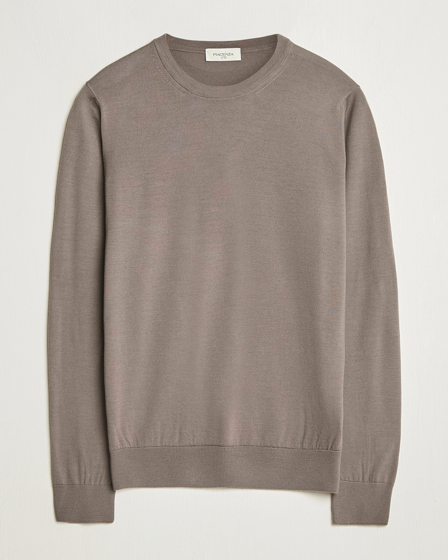 Herren | Pullover | Piacenza Cashmere | Merino Wool Crew Neck Sweater Taupe