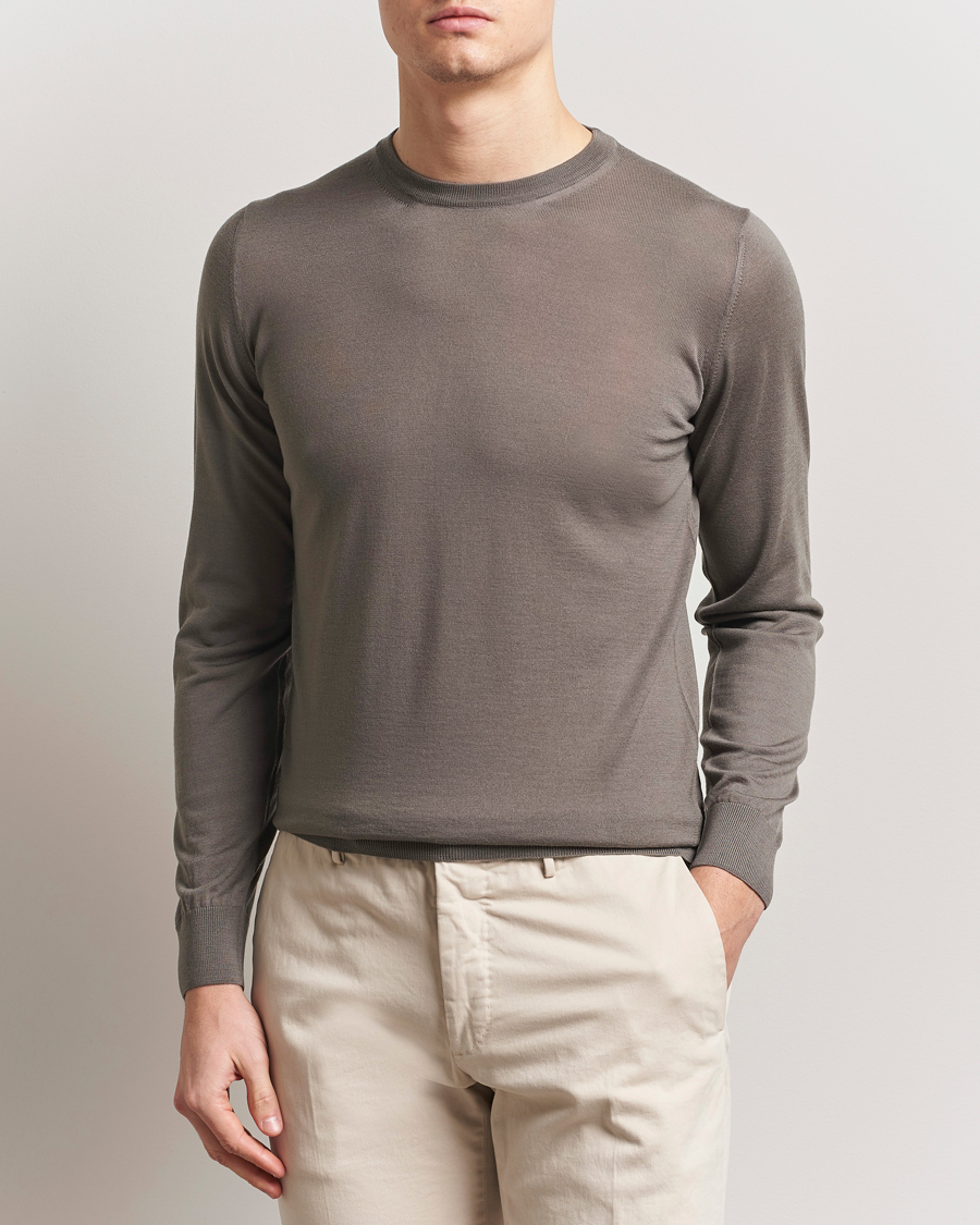 Herren | Pullover | Piacenza Cashmere | Merino Wool Crew Neck Sweater Taupe