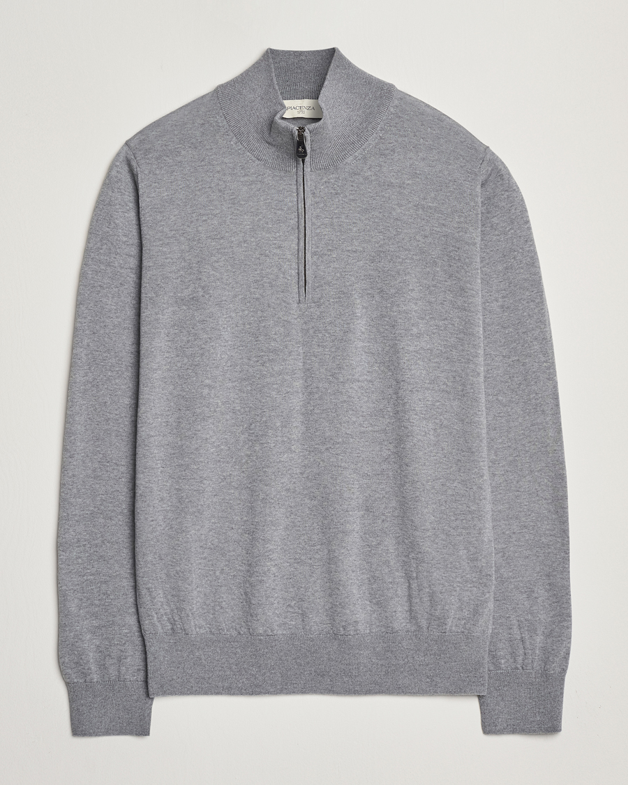 Herren | Pullover | Piacenza Cashmere | Merino Wool Crew Neck Half Zip Light Grey