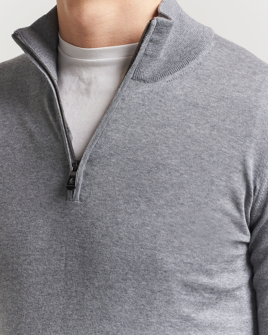 Herren | Pullover | Piacenza Cashmere | Merino Wool Crew Neck Half Zip Light Grey
