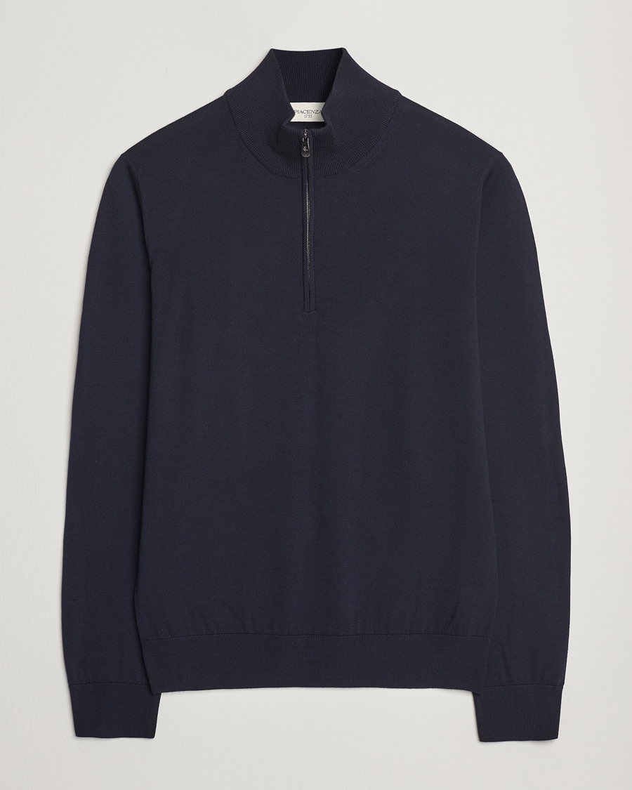 Herren | Pullover | Piacenza Cashmere | Merino Wool Crew Neck Half Zip Navy
