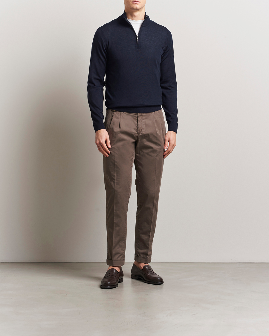 Herren | Pullover | Piacenza Cashmere | Merino Wool Crew Neck Half Zip Navy