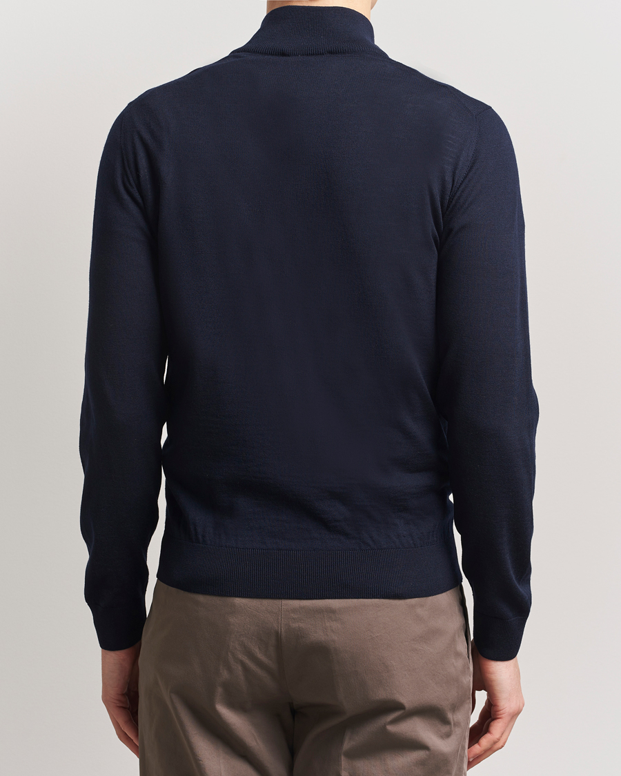 Herren | Pullover | Piacenza Cashmere | Merino Wool Crew Neck Half Zip Navy