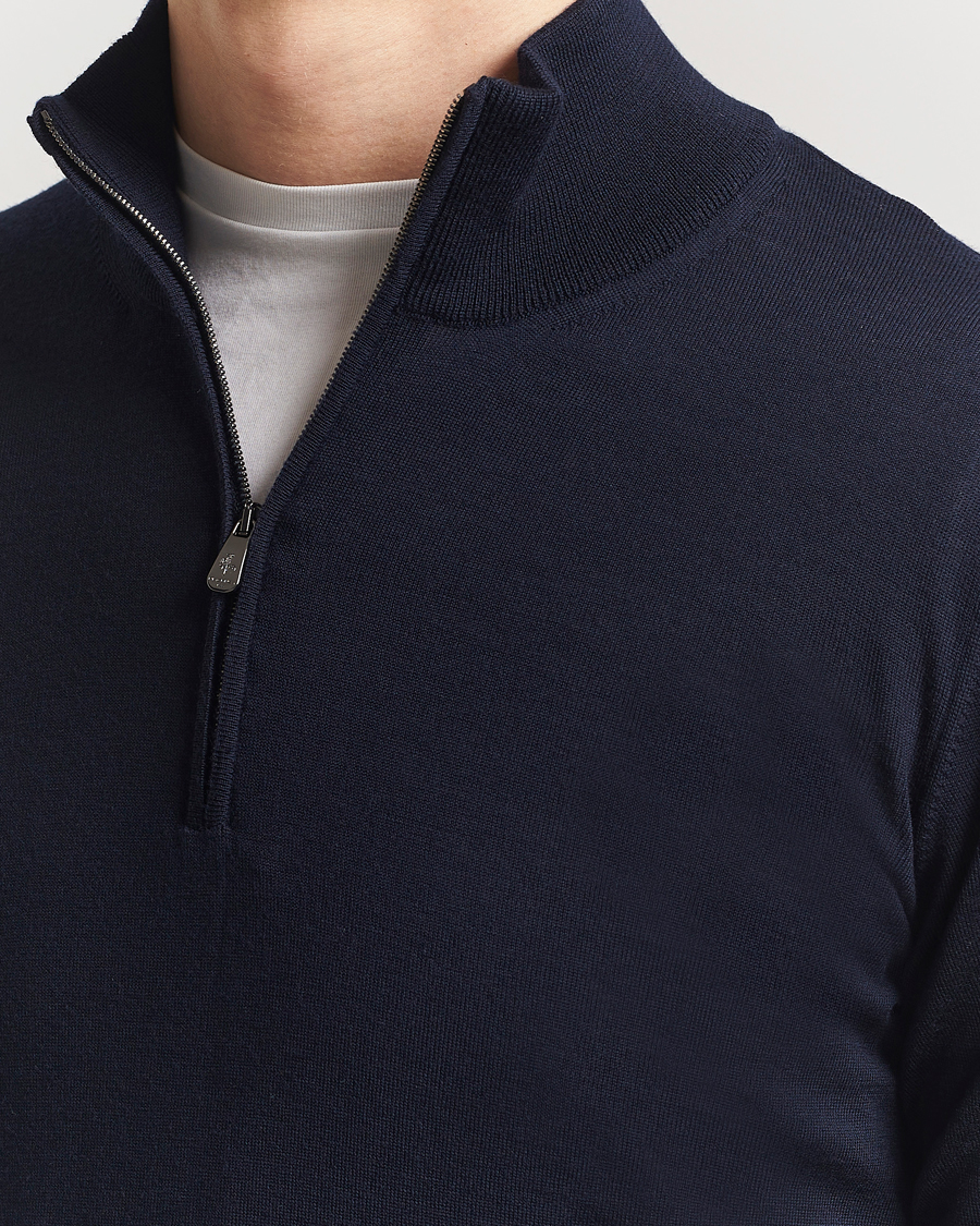 Herren | Pullover | Piacenza Cashmere | Merino Wool Crew Neck Half Zip Navy
