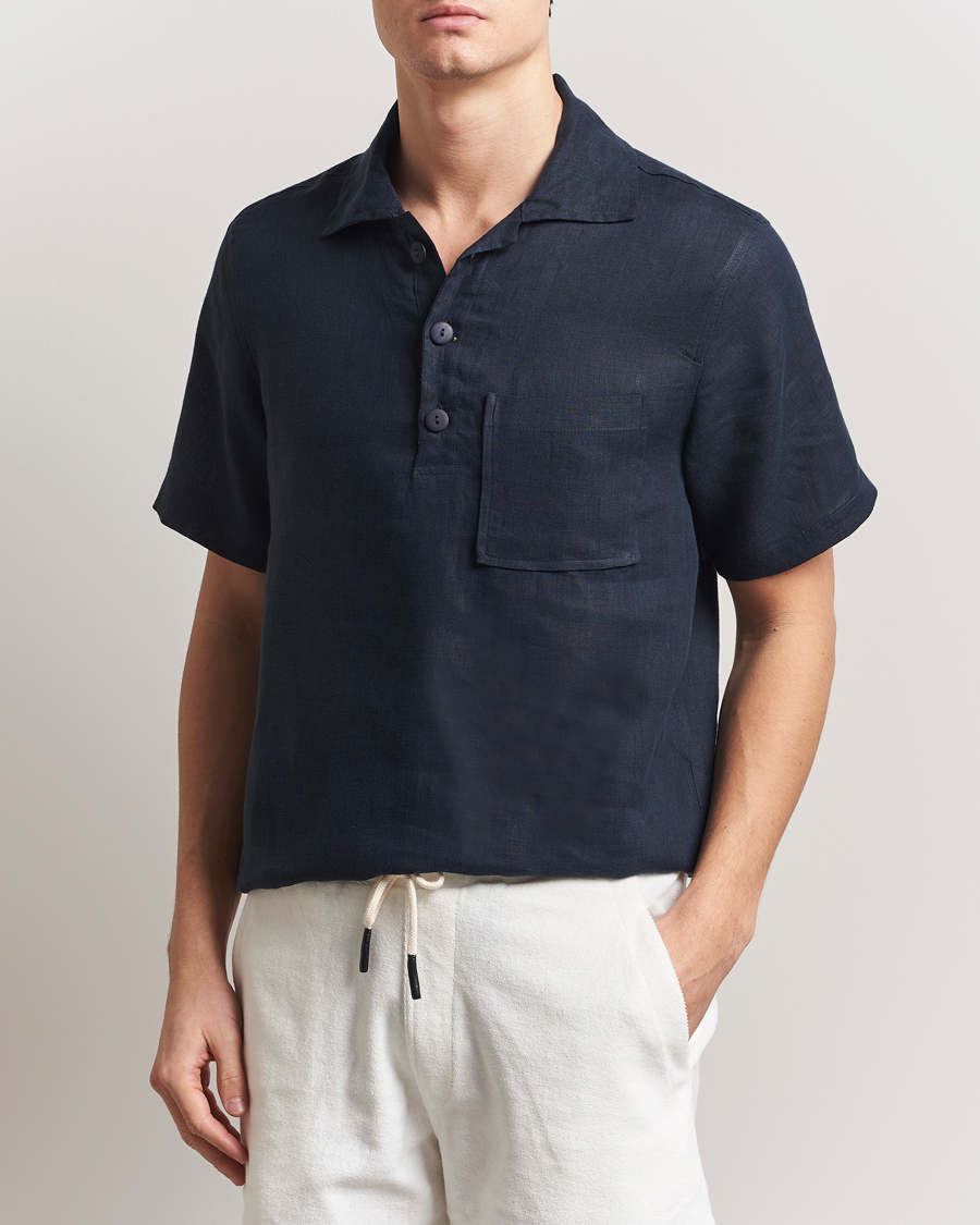 Herren | Hemden | OAS | Cuba Linen Shirt Dark Navy
