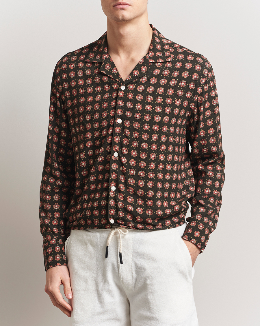 Herren | Hemden | OAS | Long Sleeve Resort Viscose Shirt Coffe Lumo