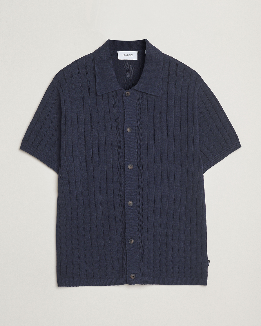Herren | Hemden | LES DEUX | Floyd Knitted Linen Short Sleeve Shirt Dark Navy