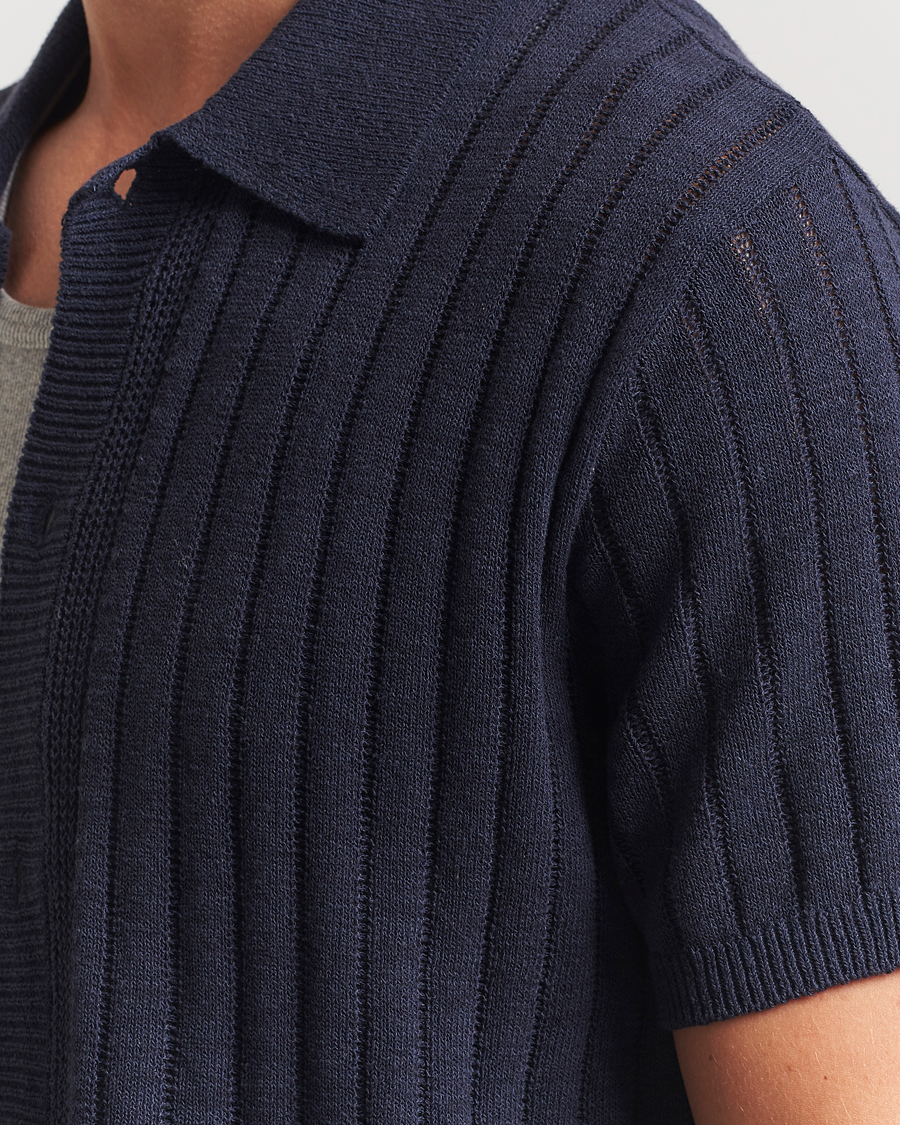 Herren | Hemden | LES DEUX | Floyd Knitted Linen Short Sleeve Shirt Dark Navy