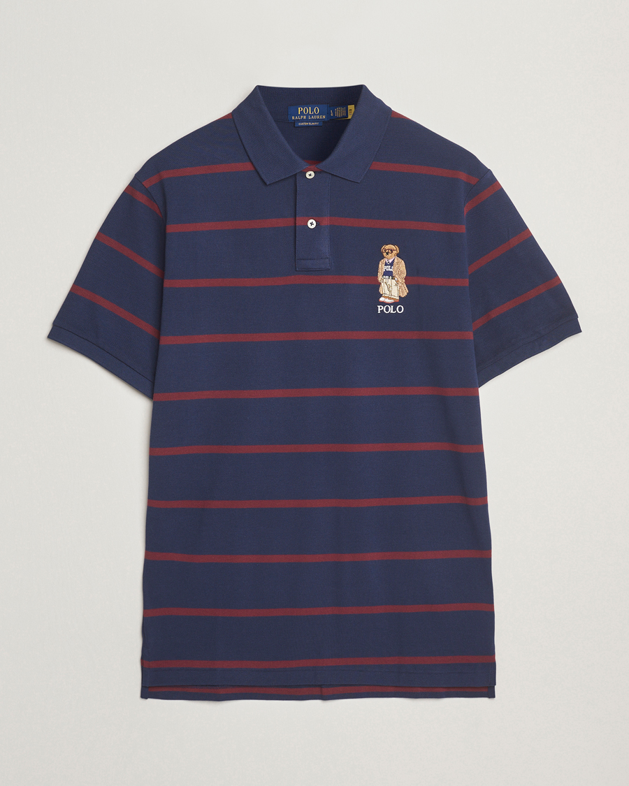 Herren | Poloshirts | Polo Ralph Lauren | Custom Slim Fit Bear Striped Polo Navy/Heritage Bear