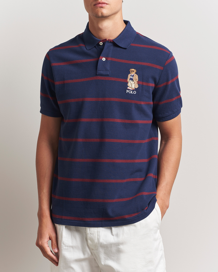 Herren | Poloshirts | Polo Ralph Lauren | Custom Slim Fit Bear Striped Polo Navy/Heritage Bear