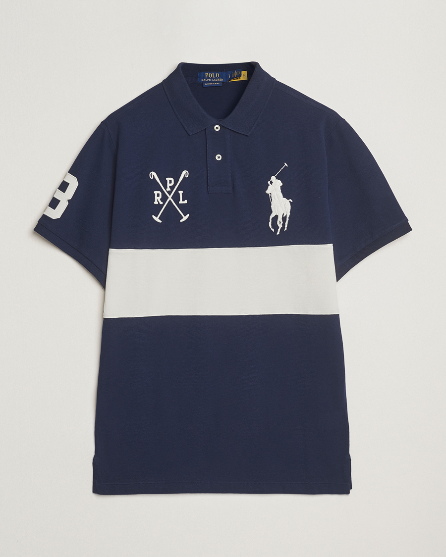 Herren | Poloshirts | Polo Ralph Lauren | Custom Slim Block Stripe Polo Newport Navy/Nevis