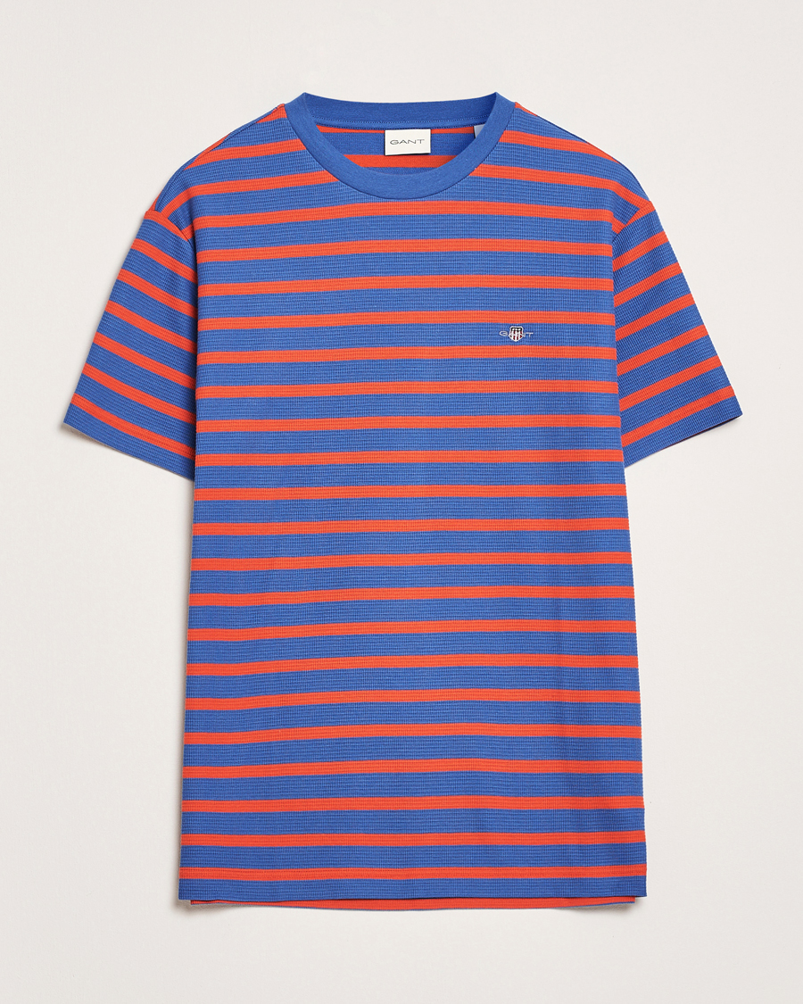 Herren | T-Shirts | GANT | Waffle Textured Striped T-Shirt Rich Blue