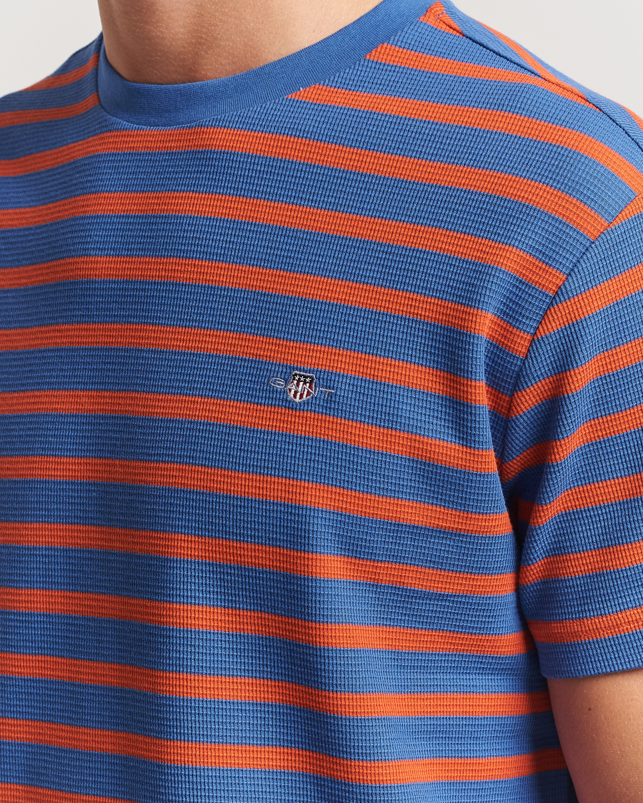Herren | T-Shirts | GANT | Waffle Textured Striped T-Shirt Rich Blue