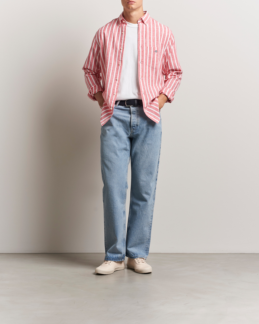 Herren | Hemden | GANT | Regular Fit Cotton/Linen Striped Shirt Watermelon Red