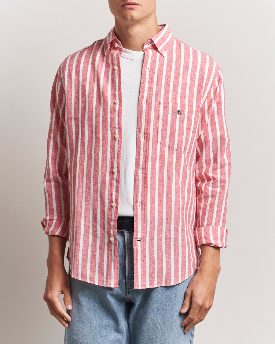 Herren | Hemden | GANT | Regular Fit Cotton/Linen Striped Shirt Watermelon Red