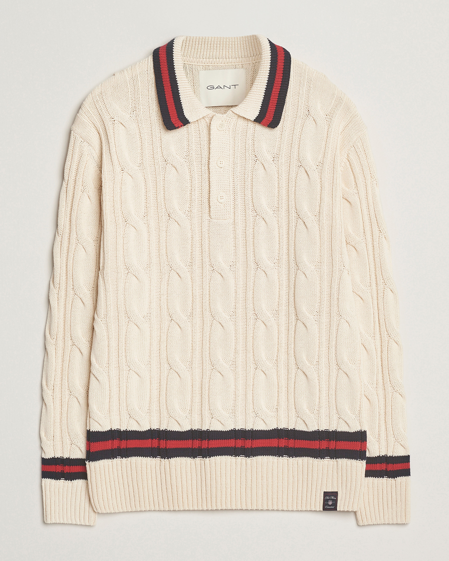 Herren | Pullover | GANT | Cable Heavy Knitted Polo Cream