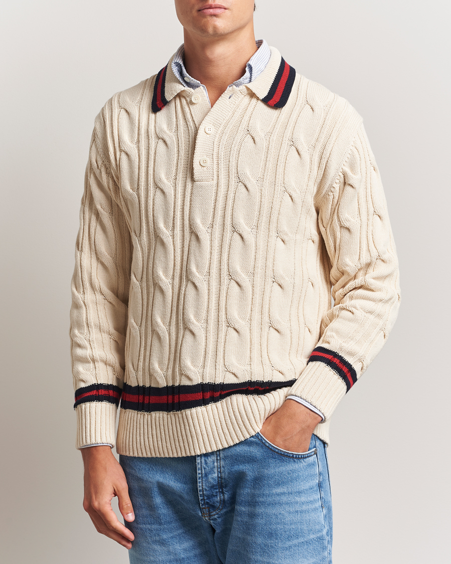 Herren | Pullover | GANT | Cable Heavy Knitted Polo Cream