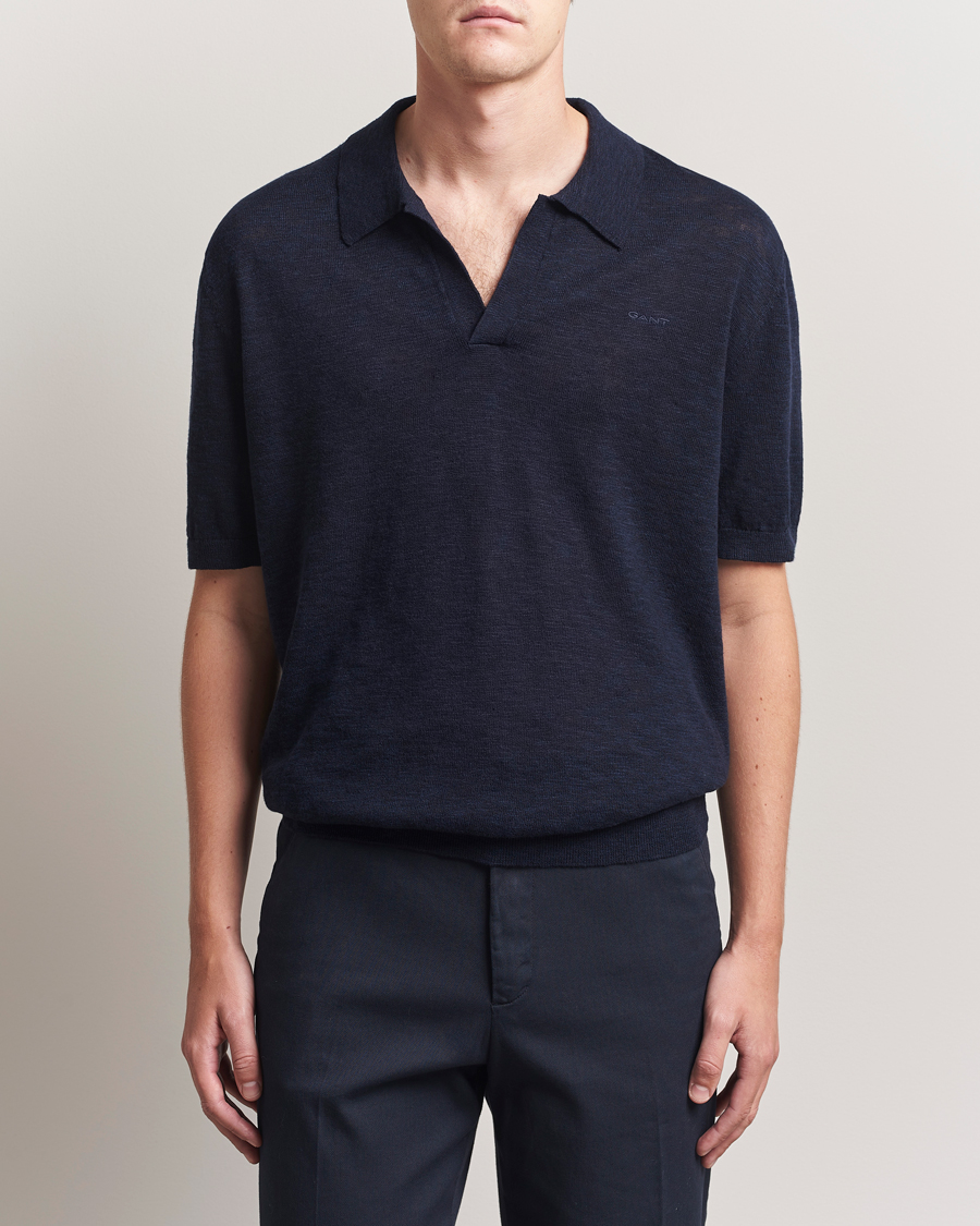 Herren | Poloshirts | GANT | Linen/Cotton Open Collar Polo Evening Blue