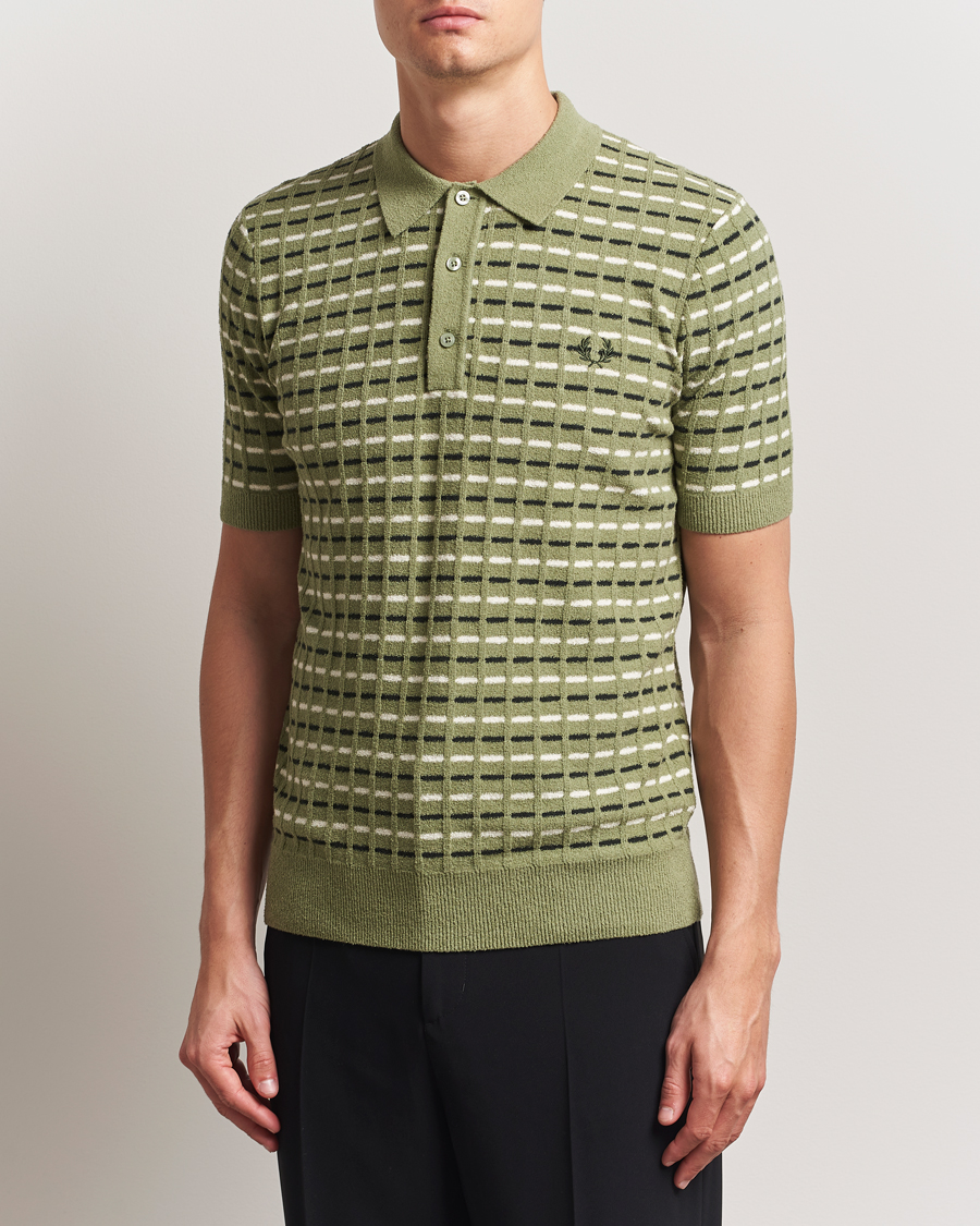 Herren | Poloshirts | Fred Perry | Bouclé Ribbed Knitted Polo Olive Mint