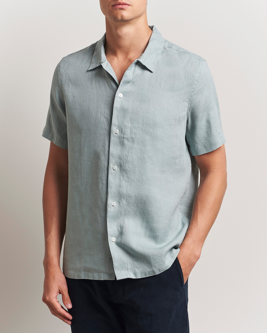 Herren | Hemden | Samsøe Samsøe | Avan Linen Short Sleeve Shirt Abyss Green