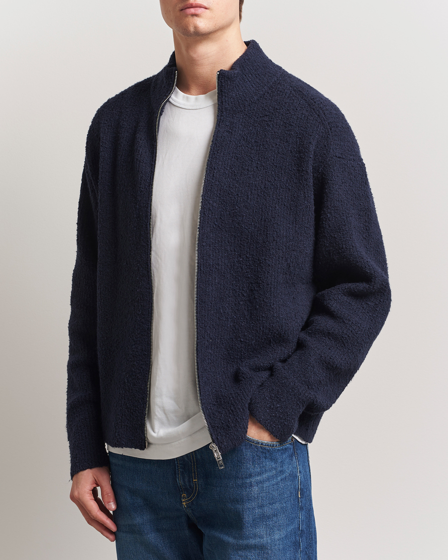 Herren | Pullover | Filippa K | Bouclé Knitted Full Zip Navy