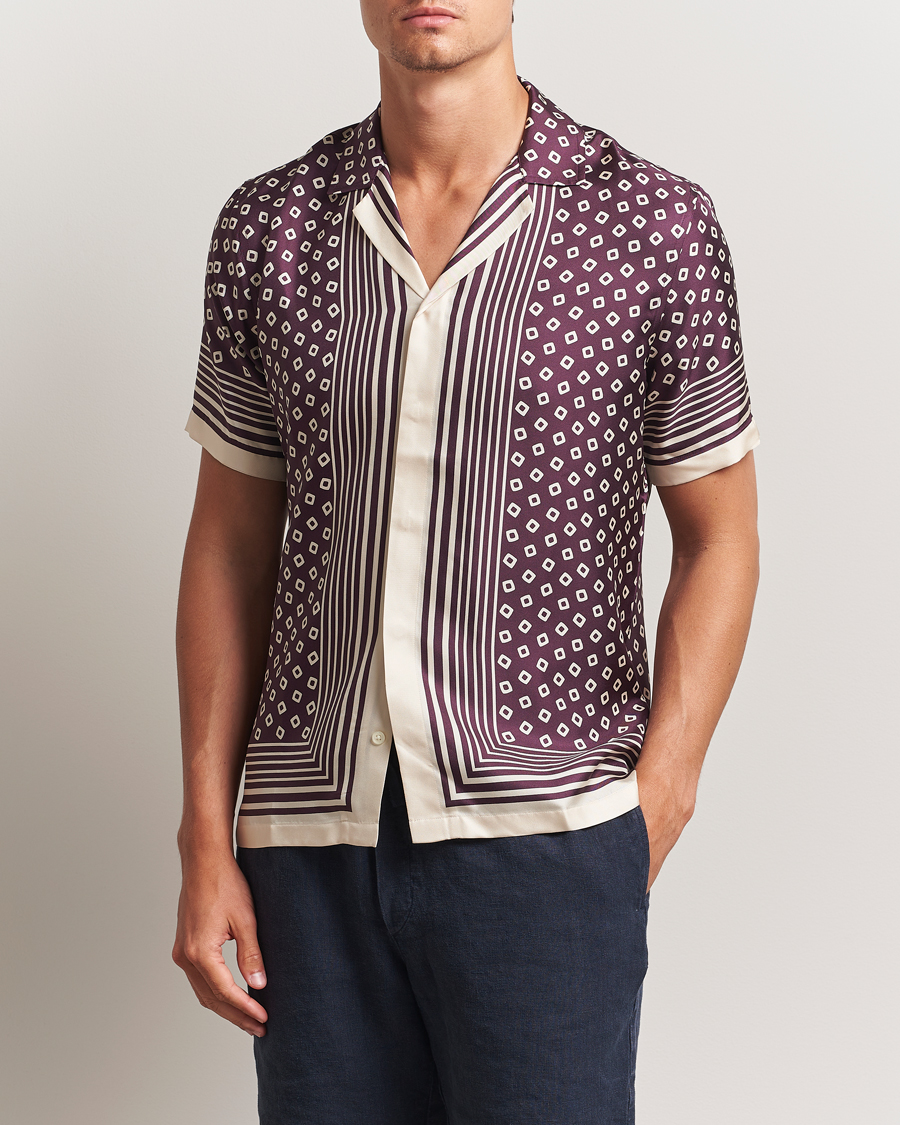 Herren | Hemden | Orlebar Brown | Maitan Silk Lumina Short Sleeve Shirt Damson/Latte